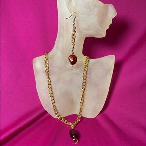 HANDMADE Elegant Gold and Brown Necklace and Earring Set